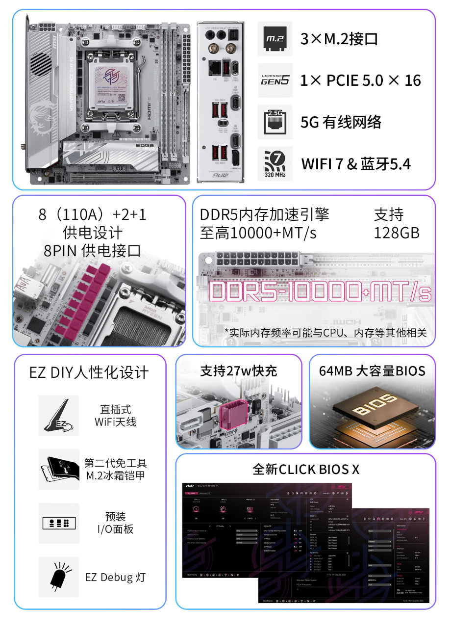 微星MPG X870I EDGE TI EVO WIFI主板上市 2499元解锁AM5 ITX旗舰体验